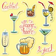 Set of alkohol drinks images and hand written text