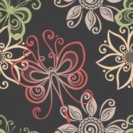 Seamless Floral Pattern with Dragonfly (Vector) N2
