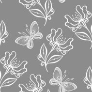 Seamless Floral Pattern with Insects (Vector) N2
