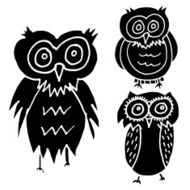 Set of Three Different Owl Black Stencil Style Collection