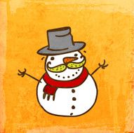 Snowman With Mustache on Grunge Background