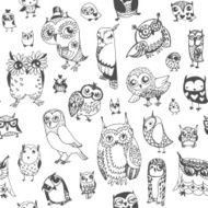 Owl seamless background Monochrome Hand drawn vector illustration N2