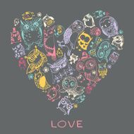 Heart love pattern with Owls N3