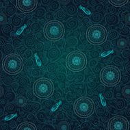Ornamental seamless pattern with dandelions doodles and cucumbers