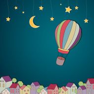 Vector Hot-Air Balloon Flying over a Town
