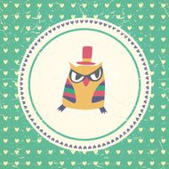 Vintage owls greeting card and hearts seamless background N6