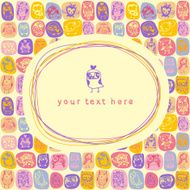 Doodle frame and owls seamless colourful background N2
