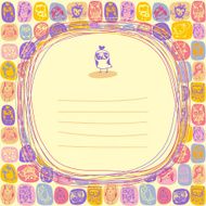 Doodle frame and owls seamless colourful background N3