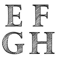 Doodle scribble sketch alphabet letters EFGH