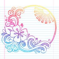 Hibiscus Flower Sunset Sketchy Doodles Vector Illustration