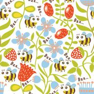 Bees and flowers Seamless pattern N2