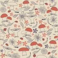 seamless floral pattern with mushrooms