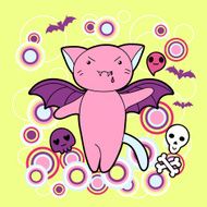 Vector kawaii illustration Halloween cat and creatures N4