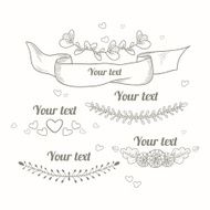 Hand drawn collection of monochrome floral design elements