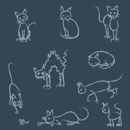 Stick figure cats on chalkboard