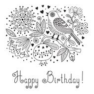 Hand drawing illustration Flowers and birds