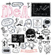 Idea Money and business icons set hand drawn N7