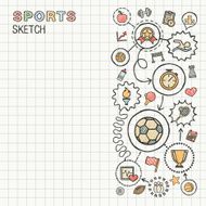 Sport hand draw integrated vector sketch icons set on paper