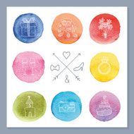 Colorful watercolor template with wedding symbols