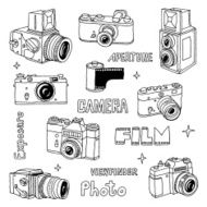 Hand drawn film photo cameras set Vector illustration N2