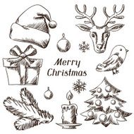 Set of Merry Christmas hand drawn icons and objects N2