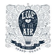 Hand drawn vintage print with hot air balloon and lettering N2