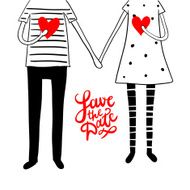 Cute doodle couple with hearts