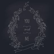 Wedding wreath on blackboard