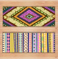 Abstract Ethnic Pattern Cards On Wood Background