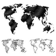 Hand drawn world map in three versions