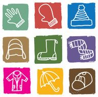 Winter clothes icon set