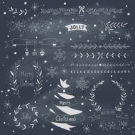 Christmas design elements set on blackboard