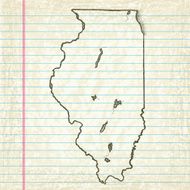 Vector Sketchy Map on Old Lined Paper Background Illinois