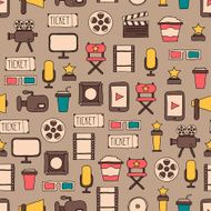 Seamless pattern of doodle movie design elements and cinema icons