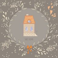 Sweet home illustration with a wreath and cute house N10