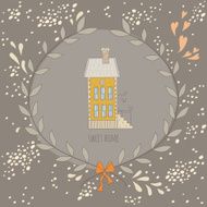Sweet home illustration with a wreath and cute house N11