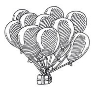 Flying Party Balloons Gift Box Drawing