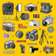 Hand drawn photo cameras set 1 Vector illustration Colorful