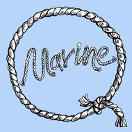 Word &quot;Marine&quot; in the circle rope frame on blue background