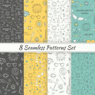 Patterns Sea Summer Hipster Hand Drawn Seamless Set