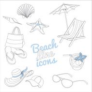 Summer beach vacation icons set Doodle sketch style