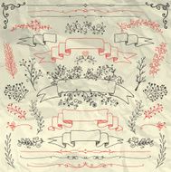 Hand Drawn Floral Design Elements on Crumpled Paper