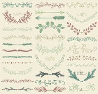 Vector Color Hand Drawn Dividers Branches Swirls N2