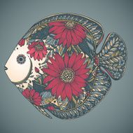 Hand drawn fish with floral elements N4