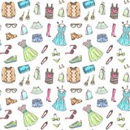 Women clothes and accessories hand drawn doodle seamless pattern