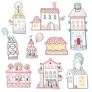set of outline hand drawn buildings N2