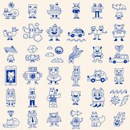 Crazy funny doodle icons set Hand drawn vector illustration N2