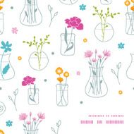 Fresh flowers in vases frame corner pattern background