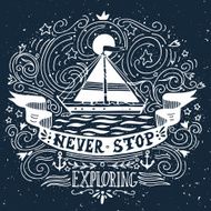 Hand drawn vintage label with a ship and lettering N10