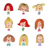 Vintage cartoon girls with various hair styles